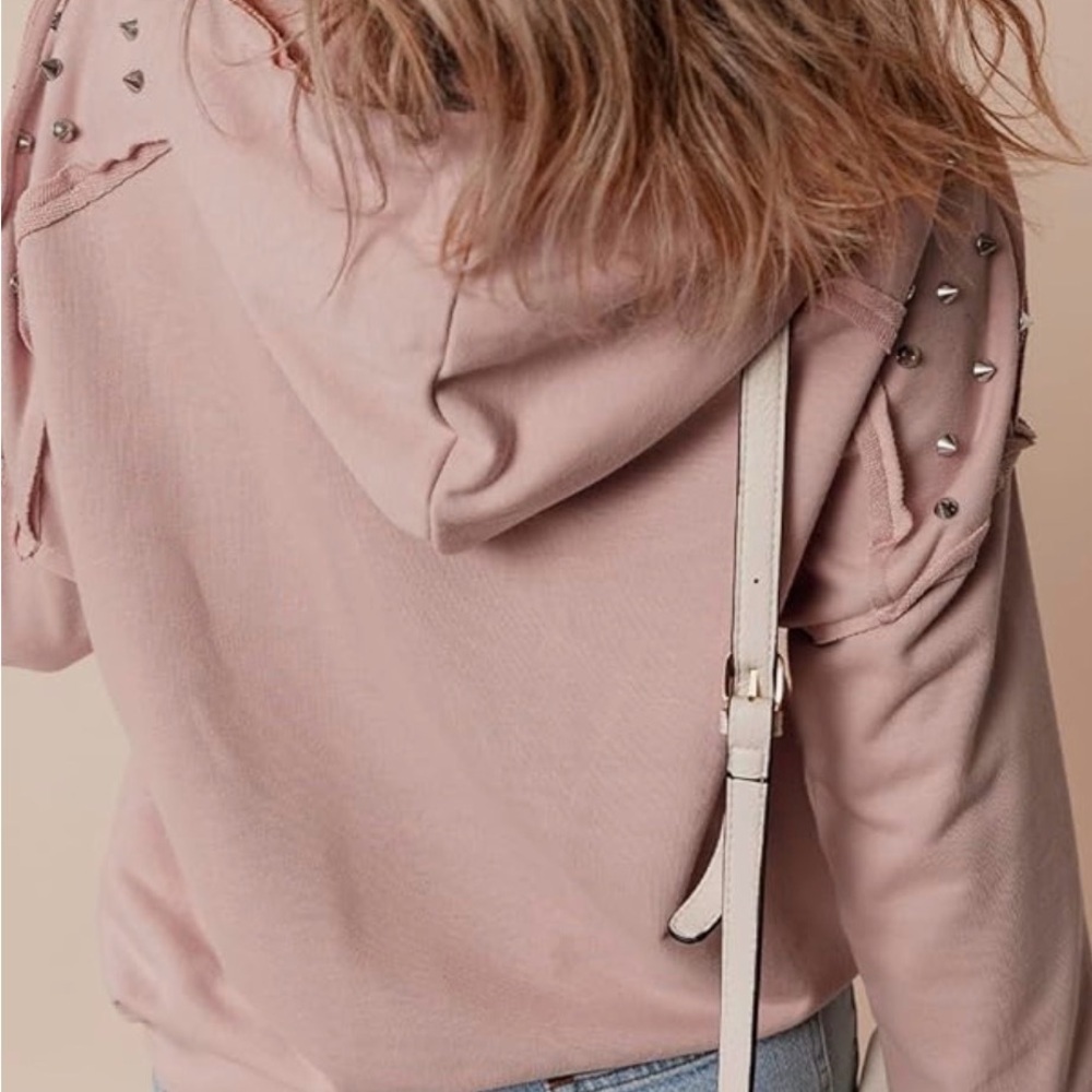 KevaMolly Blush Pink Studded Hoodie Pullover Long Sleeve Casual Top Size XL - Picture 2 of 4